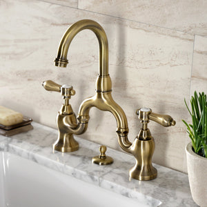 Heirloom KS7993BAL Two-Handle 3-Hole Deck Mount Bridge Bathroom Faucet with Brass Pop-Up, Antique Brass