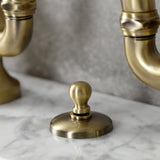 Bel-Air KS7993BPL Two-Handle 3-Hole Deck Mount Bridge Bathroom Faucet with Brass Pop-Up, Antique Brass