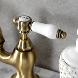 Bel-Air KS7993BPL Two-Handle 3-Hole Deck Mount Bridge Bathroom Faucet with Brass Pop-Up, Antique Brass