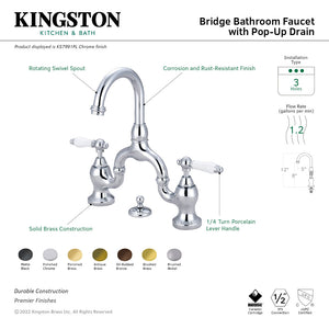 English Country KS7993PL Two-Handle 3-Hole Deck Mount Bridge Bathroom Faucet with Brass Pop-Up, Antique Brass
