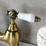 English Country KS7993PL Two-Handle 3-Hole Deck Mount Bridge Bathroom Faucet with Brass Pop-Up, Antique Brass