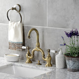 English Country KS7993PL Two-Handle 3-Hole Deck Mount Bridge Bathroom Faucet with Brass Pop-Up, Antique Brass