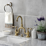 Tudor KS7993TAL Two-Handle 3-Hole Deck Mount Bridge Bathroom Faucet with Brass Pop-Up, Antique Brass