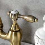 Tudor KS7993TAL Two-Handle 3-Hole Deck Mount Bridge Bathroom Faucet with Brass Pop-Up, Antique Brass
