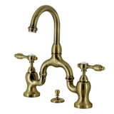 Tudor KS7993TAL Two-Handle 3-Hole Deck Mount Bridge Bathroom Faucet with Brass Pop-Up, Antique Brass