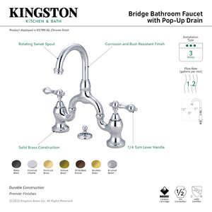 English Country KS7995AL Two-Handle 3-Hole Deck Mount Bridge Bathroom Faucet with Brass Pop-Up, Oil Rubbed Bronze