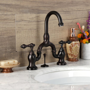 English Country KS7995AL Two-Handle 3-Hole Deck Mount Bridge Bathroom Faucet with Brass Pop-Up, Oil Rubbed Bronze