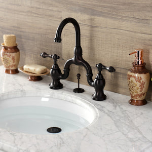 English Country KS7995AL Two-Handle 3-Hole Deck Mount Bridge Bathroom Faucet with Brass Pop-Up, Oil Rubbed Bronze