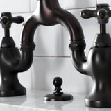 English Country KS7995AX Two-Handle 3-Hole Deck Mount Bridge Bathroom Faucet with Brass Pop-Up, Oil Rubbed Bronze