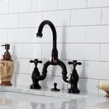 English Country KS7995AX Two-Handle 3-Hole Deck Mount Bridge Bathroom Faucet with Brass Pop-Up, Oil Rubbed Bronze