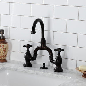 English Country KS7995AX Two-Handle 3-Hole Deck Mount Bridge Bathroom Faucet with Brass Pop-Up, Oil Rubbed Bronze