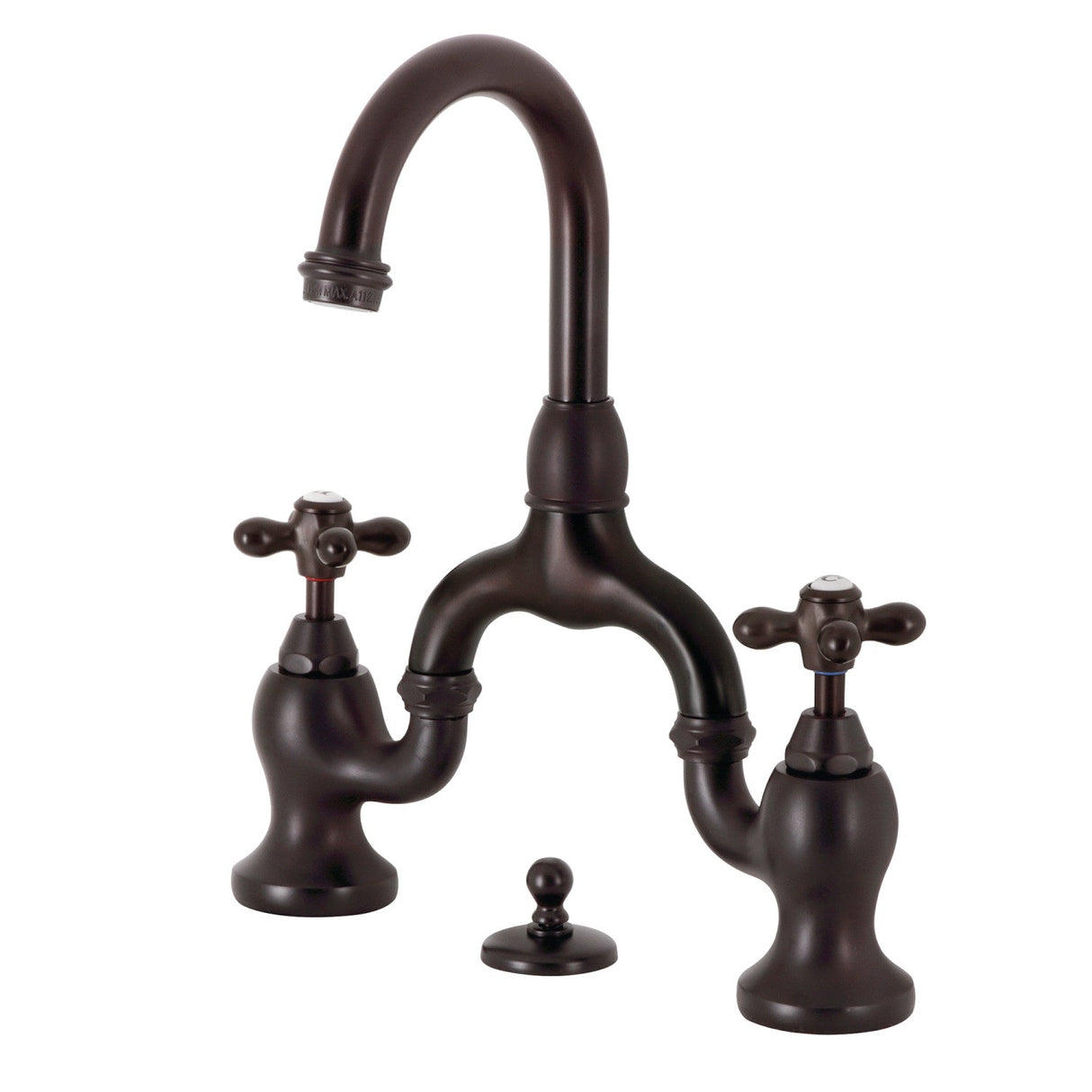 English Country KS7995AX Two-Handle 3-Hole Deck Mount Bridge Bathroom Faucet with Brass Pop-Up, Oil Rubbed Bronze