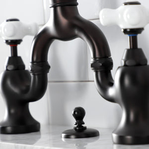 English Country KS7995PX Two-Handle 3-Hole Deck Mount Bridge Bathroom Faucet with Brass Pop-Up, Oil Rubbed Bronze