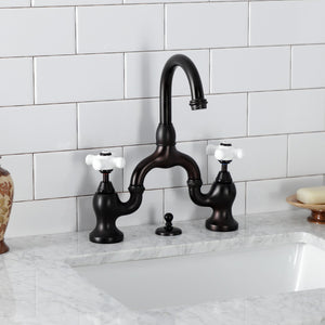 English Country KS7995PX Two-Handle 3-Hole Deck Mount Bridge Bathroom Faucet with Brass Pop-Up, Oil Rubbed Bronze
