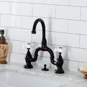 English Country KS7995PX Two-Handle 3-Hole Deck Mount Bridge Bathroom Faucet with Brass Pop-Up, Oil Rubbed Bronze