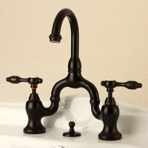 Tudor KS7995TAL Two-Handle 3-Hole Deck Mount Bridge Bathroom Faucet with Brass Pop-Up, Oil Rubbed Bronze