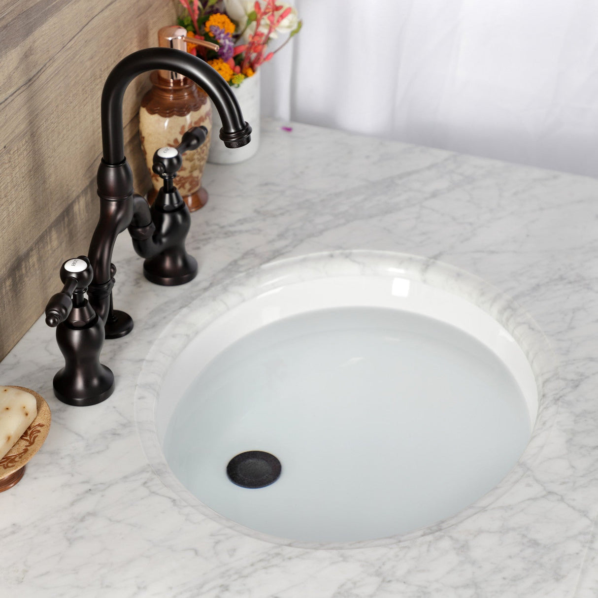 Tudor KS7995TAL Two-Handle 3-Hole Deck Mount Bridge Bathroom Faucet with Brass Pop-Up, Oil Rubbed Bronze