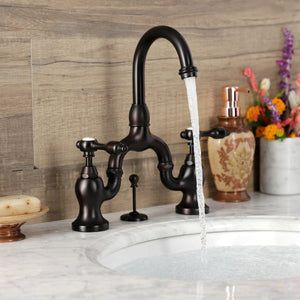 Tudor KS7995TAL Two-Handle 3-Hole Deck Mount Bridge Bathroom Faucet with Brass Pop-Up, Oil Rubbed Bronze