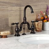 Tudor KS7995TAL Two-Handle 3-Hole Deck Mount Bridge Bathroom Faucet with Brass Pop-Up, Oil Rubbed Bronze