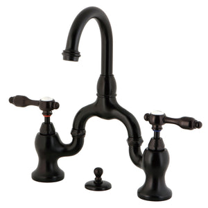Tudor KS7995TAL Two-Handle 3-Hole Deck Mount Bridge Bathroom Faucet with Brass Pop-Up, Oil Rubbed Bronze