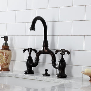 French Country KS7995TX Two-Handle 3-Hole Deck Mount Bridge Bathroom Faucet with Brass Pop-Up, Oil Rubbed Bronze