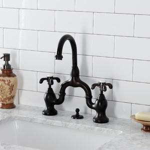 French Country KS7995TX Two-Handle 3-Hole Deck Mount Bridge Bathroom Faucet with Brass Pop-Up, Oil Rubbed Bronze
