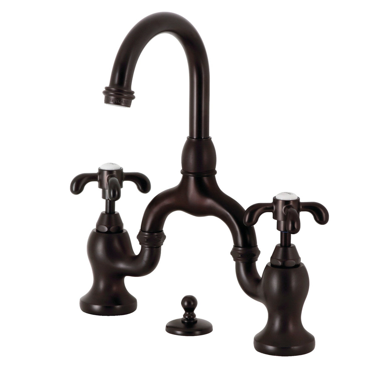 French Country KS7995TX Two-Handle 3-Hole Deck Mount Bridge Bathroom Faucet with Brass Pop-Up, Oil Rubbed Bronze