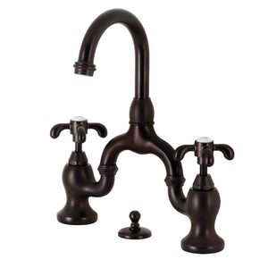French Country KS7995TX Two-Handle 3-Hole Deck Mount Bridge Bathroom Faucet with Brass Pop-Up, Oil Rubbed Bronze