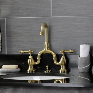 English Country KS7997AL Two-Handle 3-Hole Deck Mount Bridge Bathroom Faucet with Brass Pop-Up, Brushed Brass