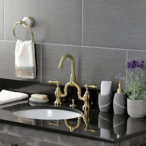 English Country KS7997AL Two-Handle 3-Hole Deck Mount Bridge Bathroom Faucet with Brass Pop-Up, Brushed Brass