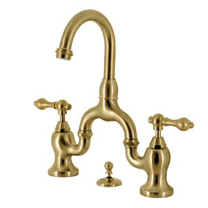 English Country KS7997AL Two-Handle 3-Hole Deck Mount Bridge Bathroom Faucet with Brass Pop-Up, Brushed Brass