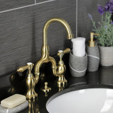 Heirloom KS7997BAL Two-Handle 3-Hole Deck Mount Bridge Bathroom Faucet with Brass Pop-Up, Brushed Brass
