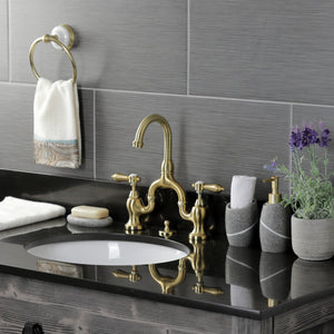 Heirloom KS7997BAL Two-Handle 3-Hole Deck Mount Bridge Bathroom Faucet with Brass Pop-Up, Brushed Brass