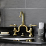 Heirloom KS7997BAL Two-Handle 3-Hole Deck Mount Bridge Bathroom Faucet with Brass Pop-Up, Brushed Brass