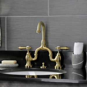 Heirloom KS7997BAL Two-Handle 3-Hole Deck Mount Bridge Bathroom Faucet with Brass Pop-Up, Brushed Brass