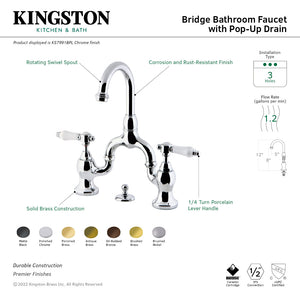 Bel-Air KS7997BPL Two-Handle 3-Hole Deck Mount Bridge Bathroom Faucet with Brass Pop-Up, Brushed Brass