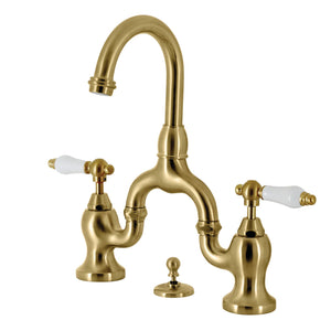 English Country KS7997PL Two-Handle 3-Hole Deck Mount Bridge Bathroom Faucet with Brass Pop-Up, Brushed Brass