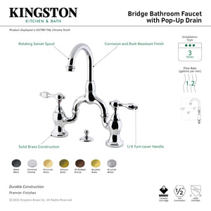 Tudor KS7997TAL Two-Handle 3-Hole Deck Mount Bridge Bathroom Faucet with Brass Pop-Up, Brushed Brass