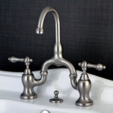 English Country KS7998AL Two-Handle 3-Hole Deck Mount Bridge Bathroom Faucet with Brass Pop-Up, Brushed Nickel