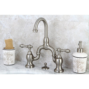 English Country KS7998AL Two-Handle 3-Hole Deck Mount Bridge Bathroom Faucet with Brass Pop-Up, Brushed Nickel