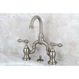 English Country KS7998AL Two-Handle 3-Hole Deck Mount Bridge Bathroom Faucet with Brass Pop-Up, Brushed Nickel