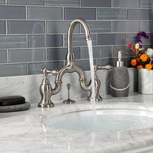 English Country KS7998AL Two-Handle 3-Hole Deck Mount Bridge Bathroom Faucet with Brass Pop-Up, Brushed Nickel