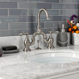 English Country KS7998AL Two-Handle 3-Hole Deck Mount Bridge Bathroom Faucet with Brass Pop-Up, Brushed Nickel