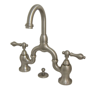 English Country KS7998AL Two-Handle 3-Hole Deck Mount Bridge Bathroom Faucet with Brass Pop-Up, Brushed Nickel