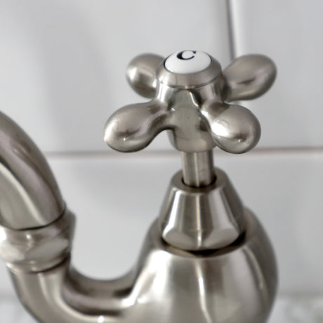 English Country KS7998AX Two-Handle 3-Hole Deck Mount Bridge Bathroom Faucet with Brass Pop-Up, Brushed Nickel