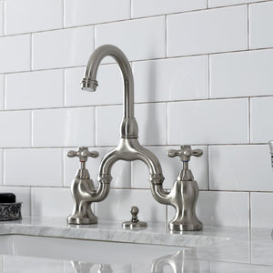 English Country KS7998AX Two-Handle 3-Hole Deck Mount Bridge Bathroom Faucet with Brass Pop-Up, Brushed Nickel