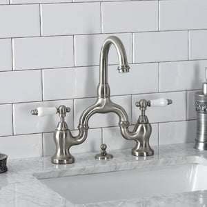 English Country KS7998PL Two-Handle 3-Hole Deck Mount Bridge Bathroom Faucet with Brass Pop-Up, Brushed Nickel