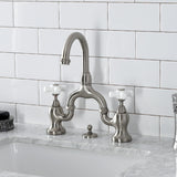 English Country KS7998PX Two-Handle 3-Hole Deck Mount Bridge Bathroom Faucet with Brass Pop-Up, Brushed Nickel