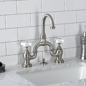 English Country KS7998PX Two-Handle 3-Hole Deck Mount Bridge Bathroom Faucet with Brass Pop-Up, Brushed Nickel
