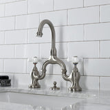 English Country KS7998PX Two-Handle 3-Hole Deck Mount Bridge Bathroom Faucet with Brass Pop-Up, Brushed Nickel